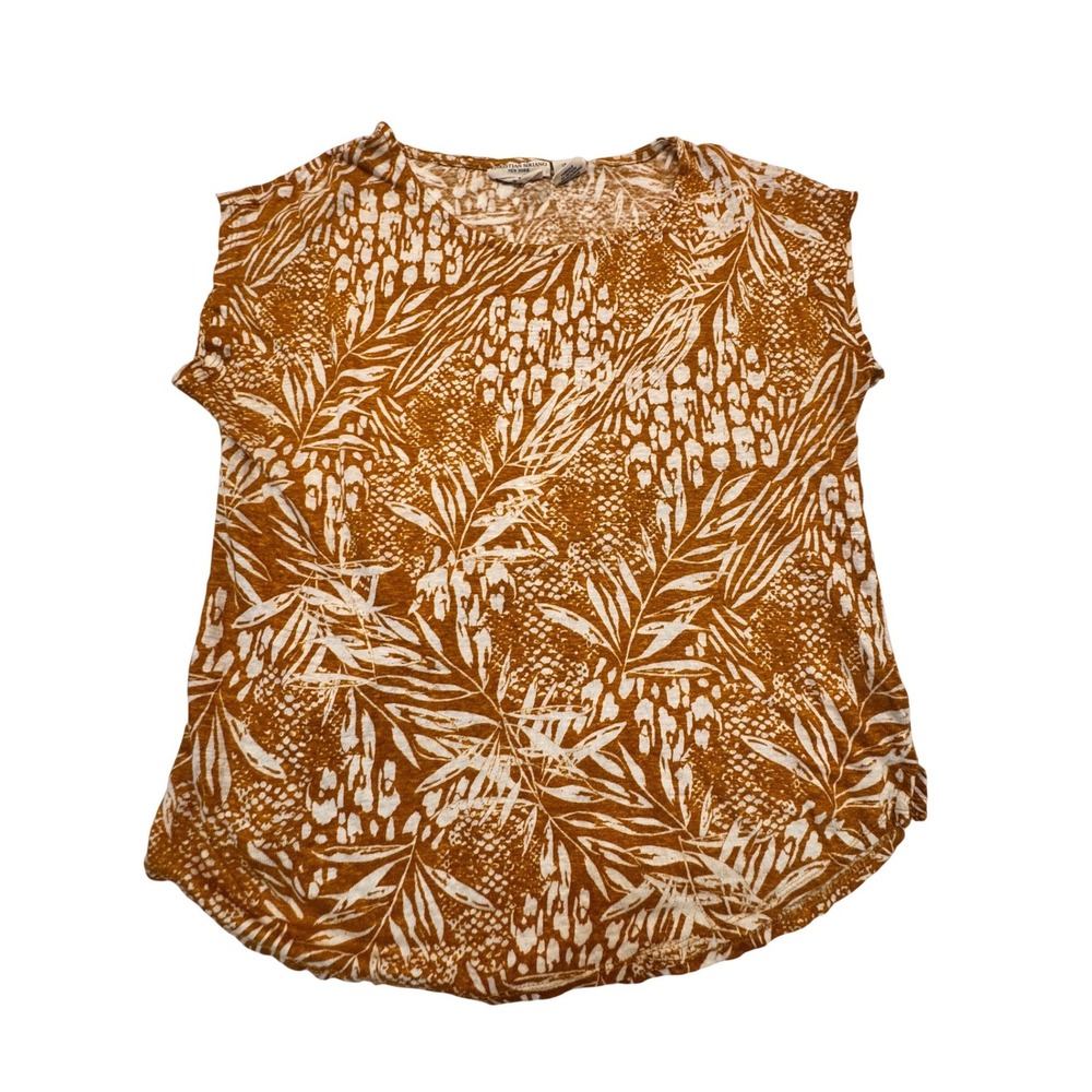 Christian Siriano New York Women‎ Mustard Yellow 100% Linen Tropical Print Top S